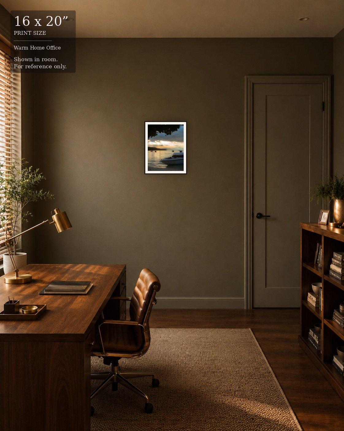 Koh Phi Phi Sunset (16×20) displayed in the Warm Home Office