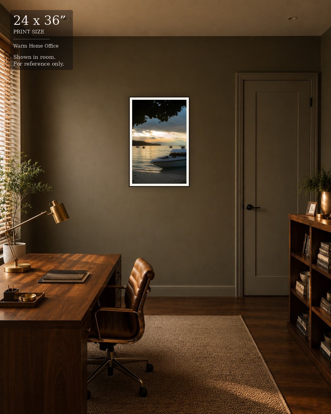 Koh Phi Phi Sunset (24×36) displayed in the Warm Home Office