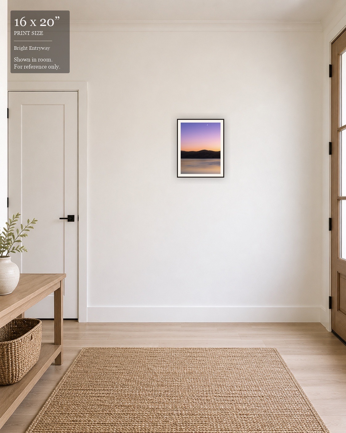 Pastel Sunset Reservoir (16×20) displayed in the Bright Entryway