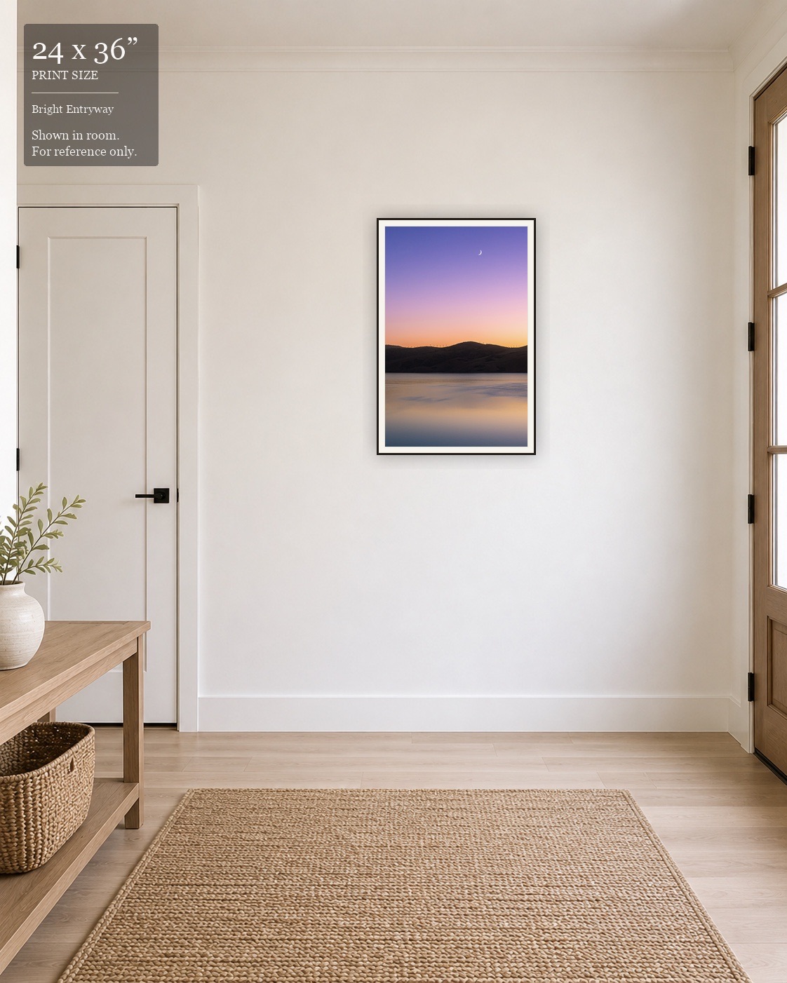 Pastel Sunset Reservoir (24×36) displayed in the Bright Entryway