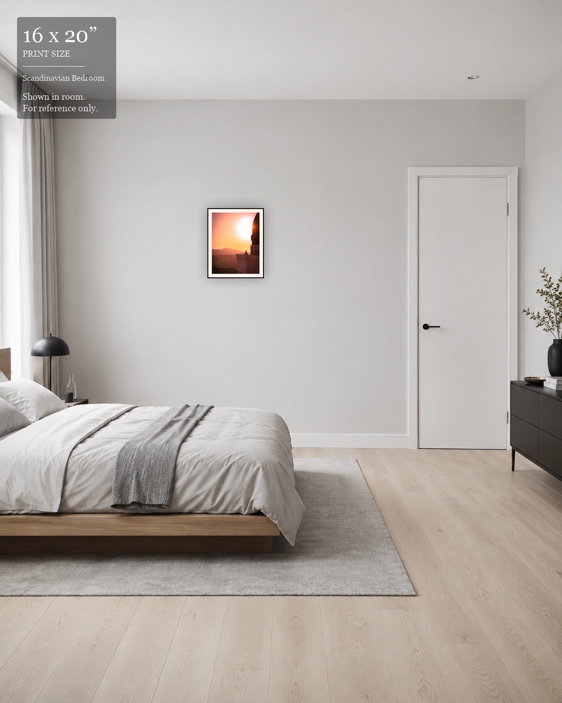 Sunset Observatory LA (16×20) displayed in the Scandinavian Bedroom
