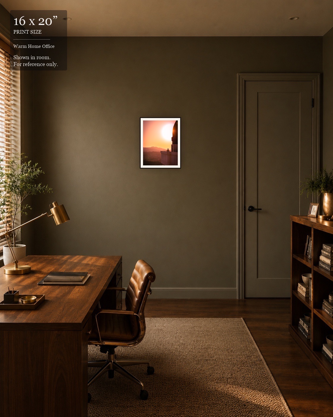 Sunset Observatory LA (16×20) displayed in the Warm Home Office