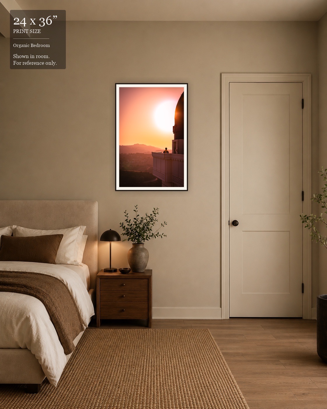Sunset Observatory LA (24×36) displayed in the Organic Bedroom