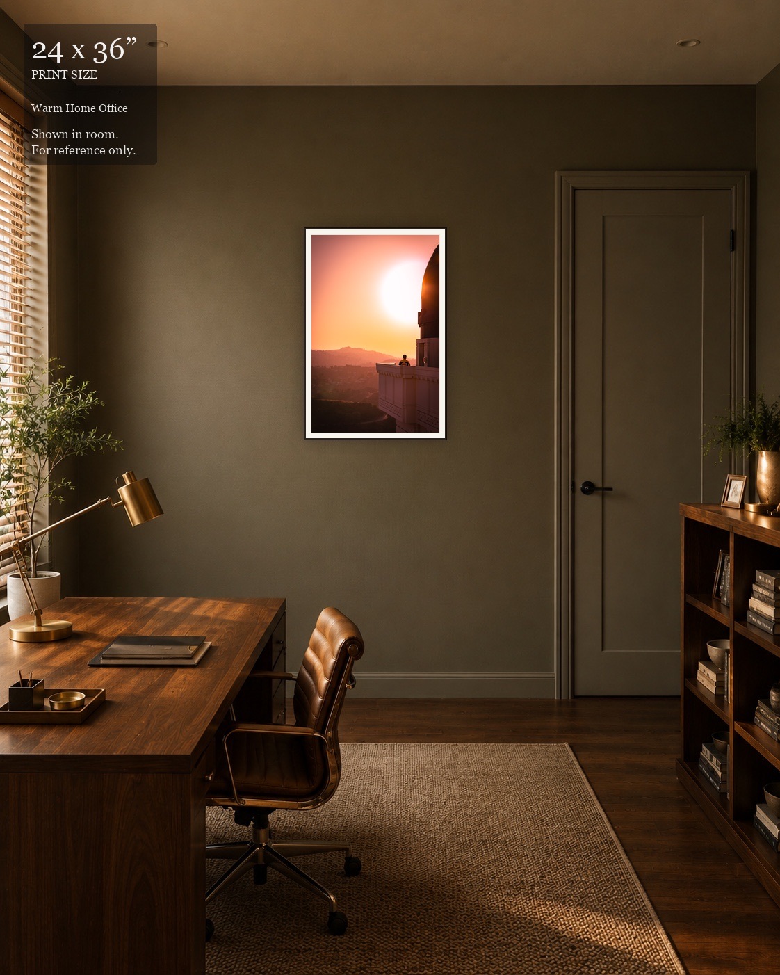 Sunset Observatory LA (24×36) displayed in the Warm Home Office