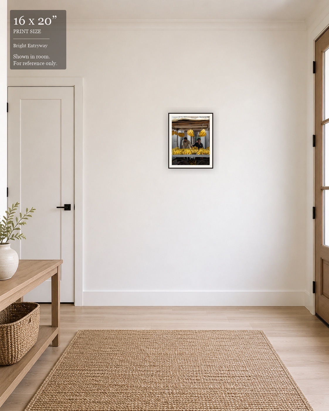 Banana Stand Portrait (16×20) displayed in the Bright Entryway