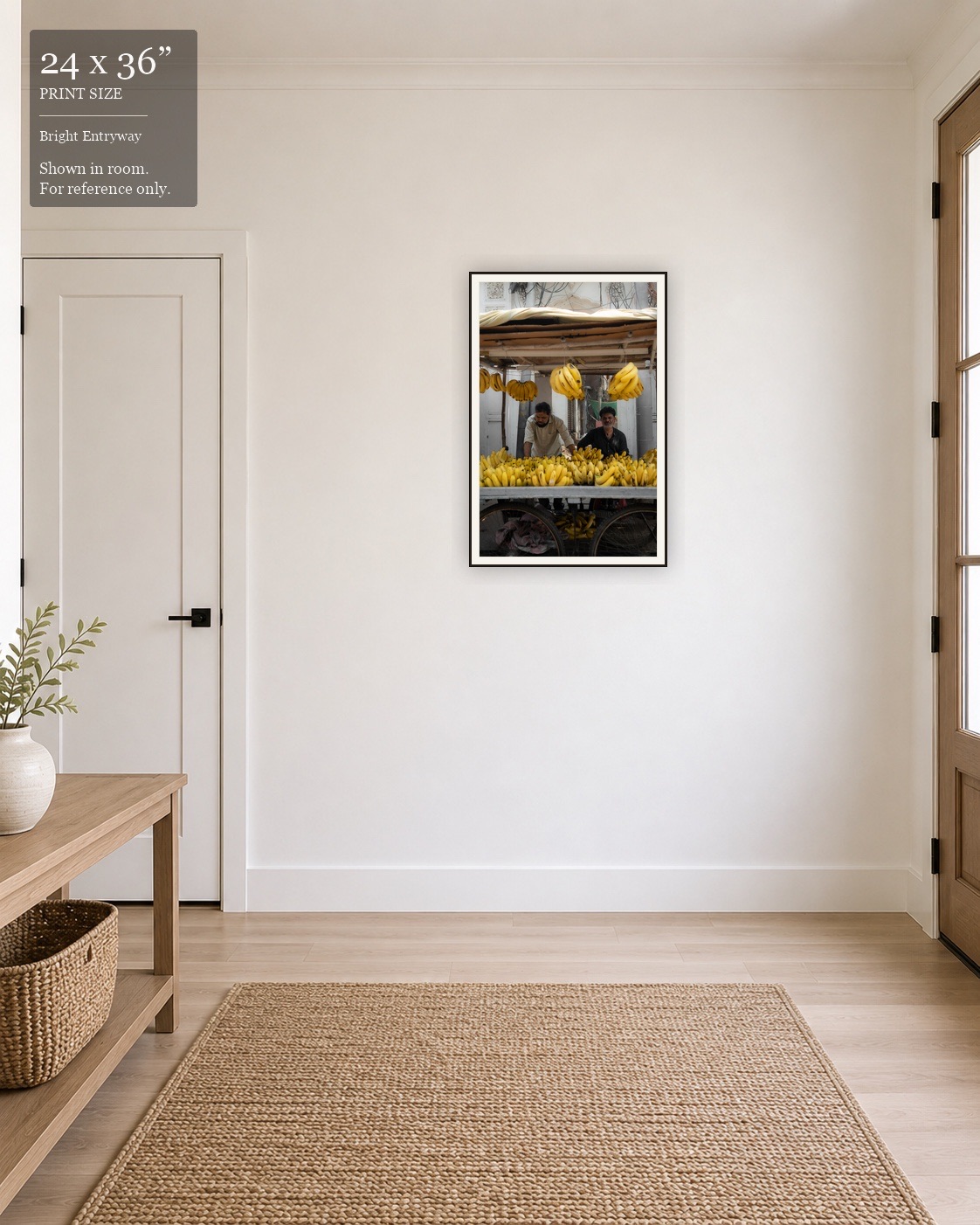 Banana Stand Portrait (24×36) displayed in the Bright Entryway