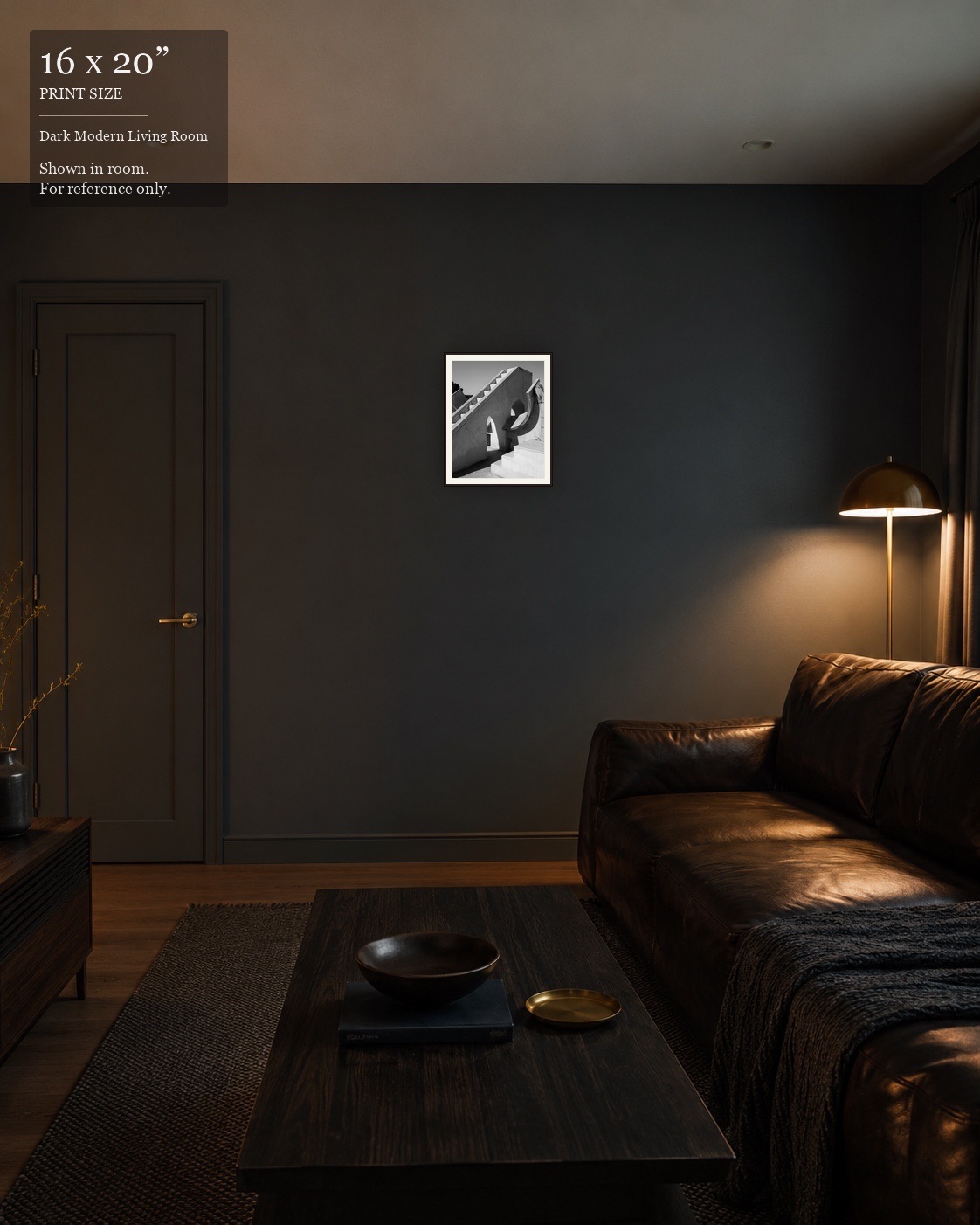 Jantar Mantar Abstract (16×20) displayed in the Dark Modern Living Room