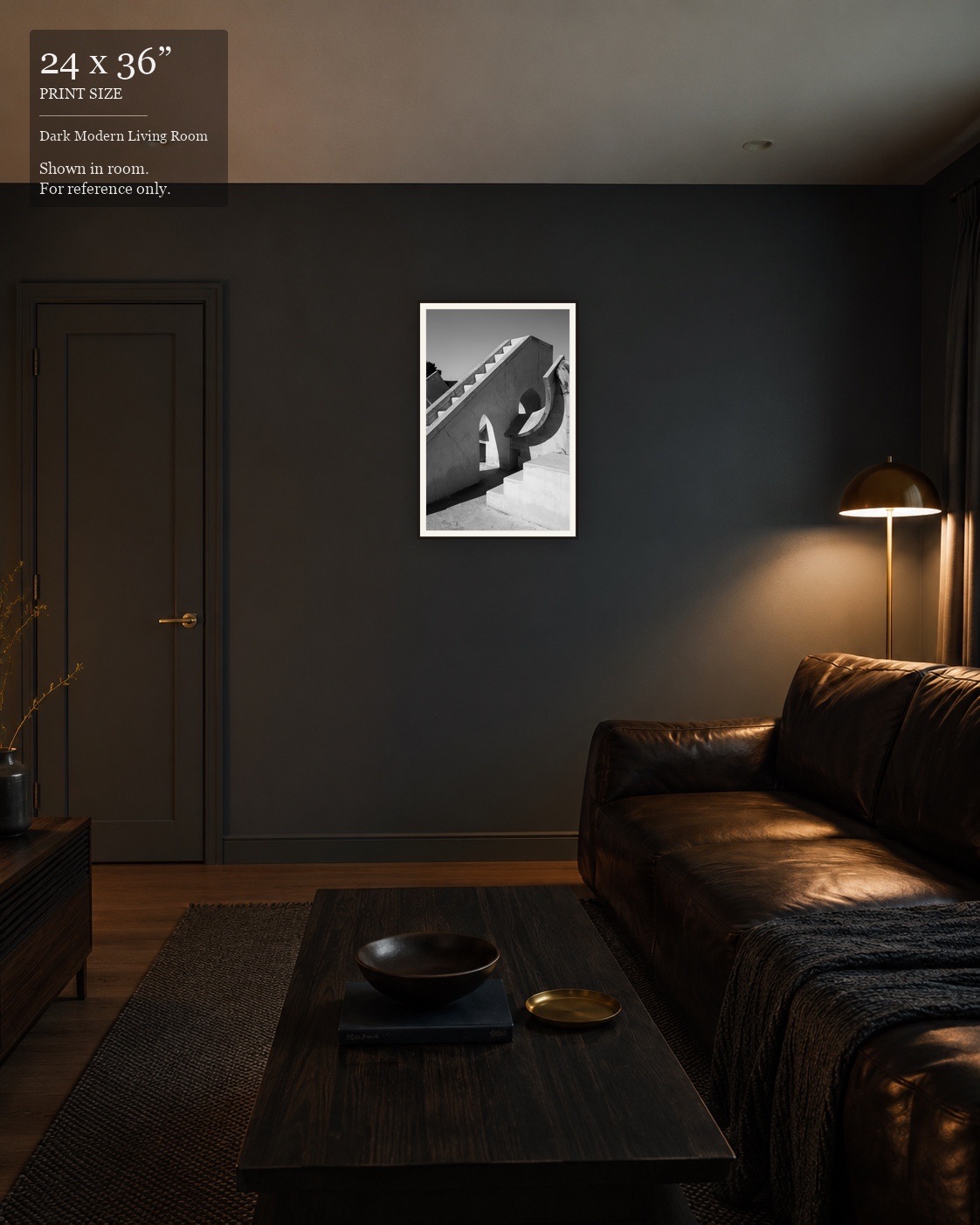 Jantar Mantar Abstract (24×36) displayed in the Dark Modern Living Room