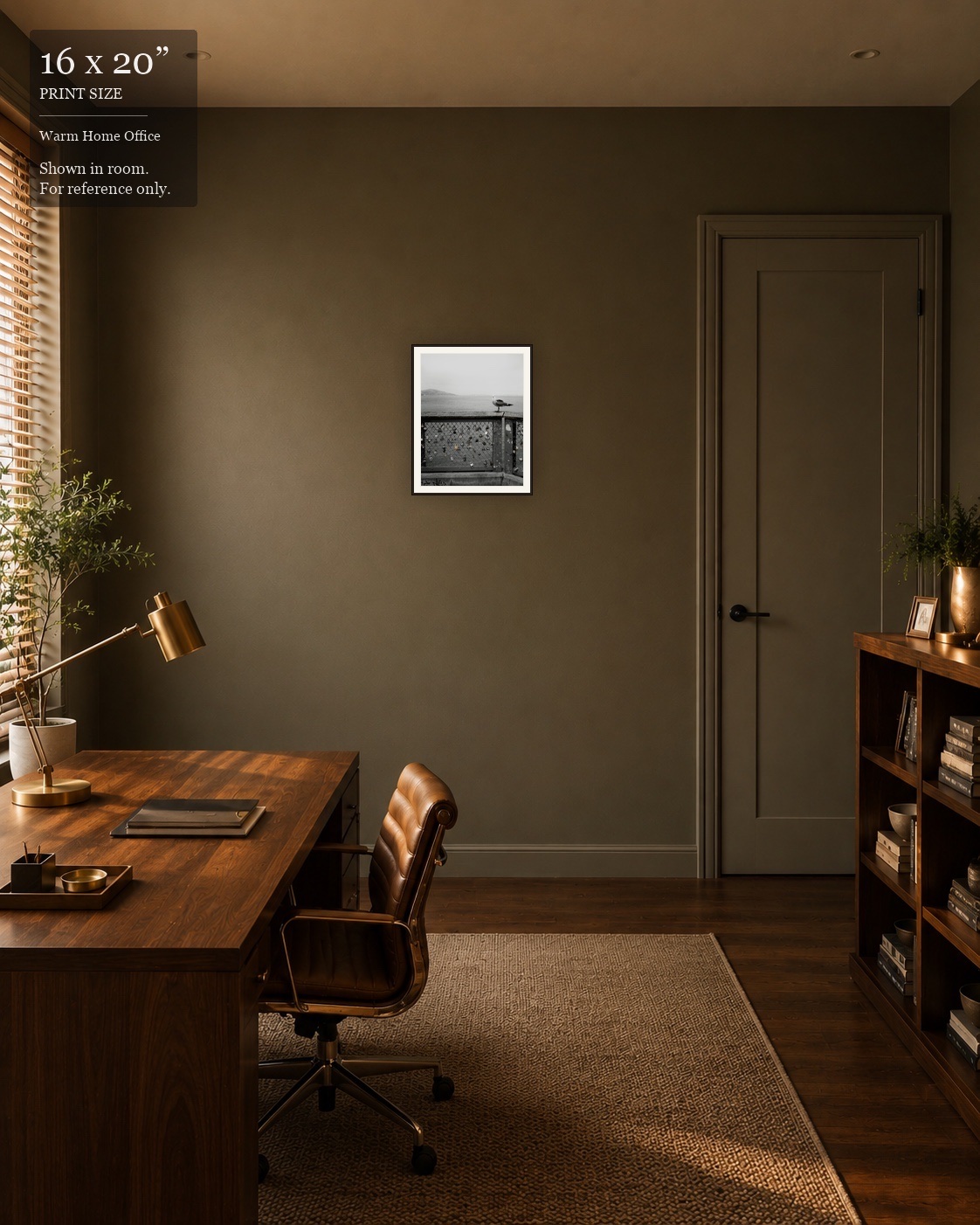 Lovers' Lock Pier (16×20) displayed in the Warm Home Office