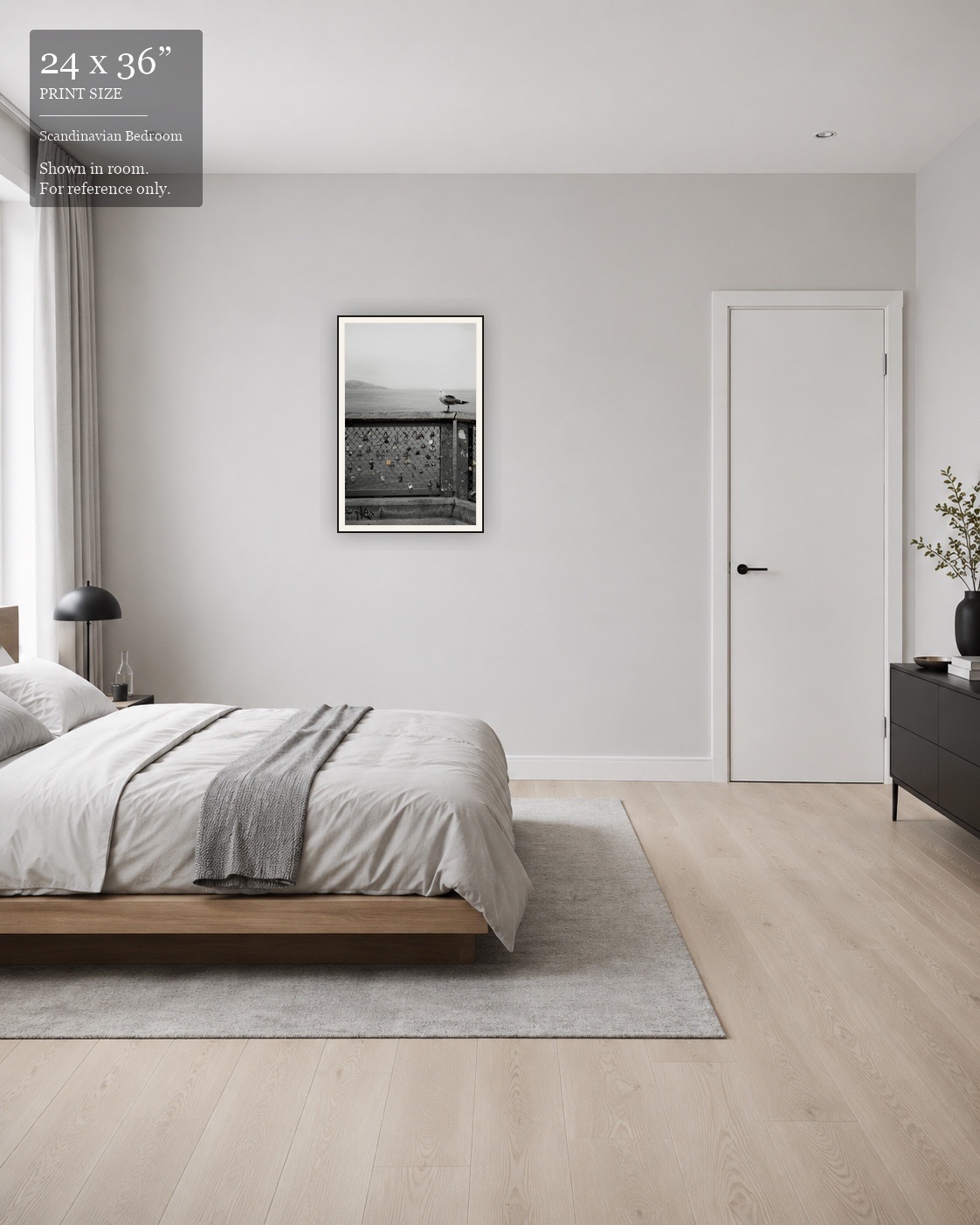 Lovers' Lock Pier (24×36) displayed in the Scandinavian Bedroom
