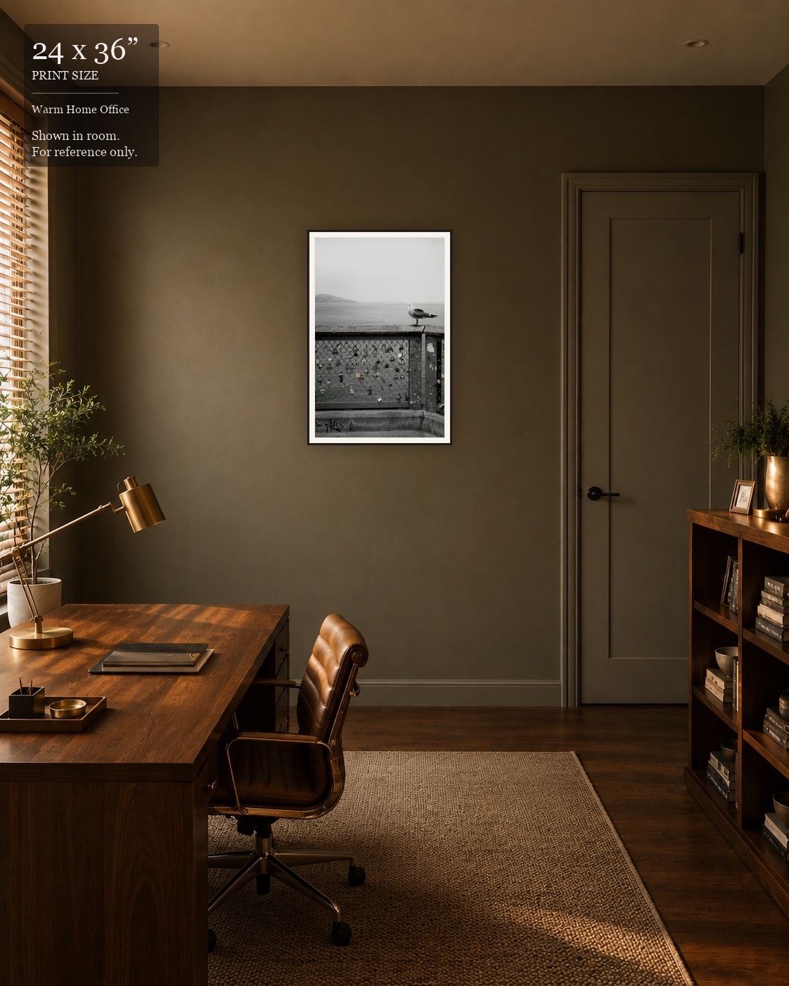 Lovers' Lock Pier (24×36) displayed in the Warm Home Office