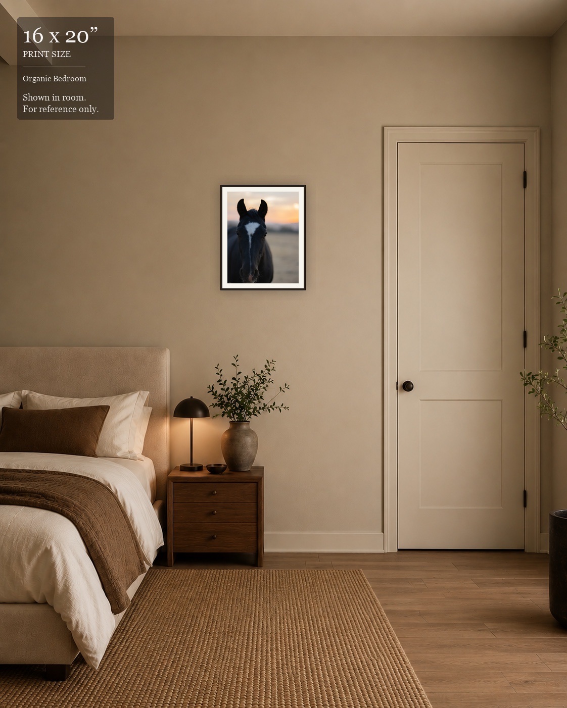 Twilight Mare (16×20) displayed in the Organic Bedroom