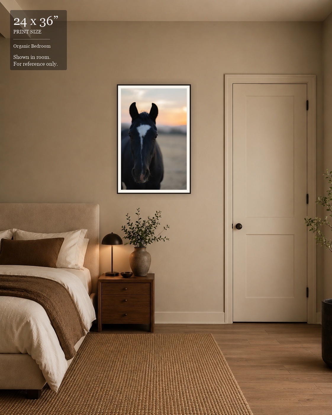 Twilight Mare (24×36) displayed in the Organic Bedroom