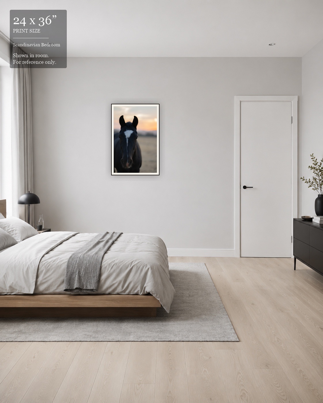 Twilight Mare (24×36) displayed in the Scandinavian Bedroom