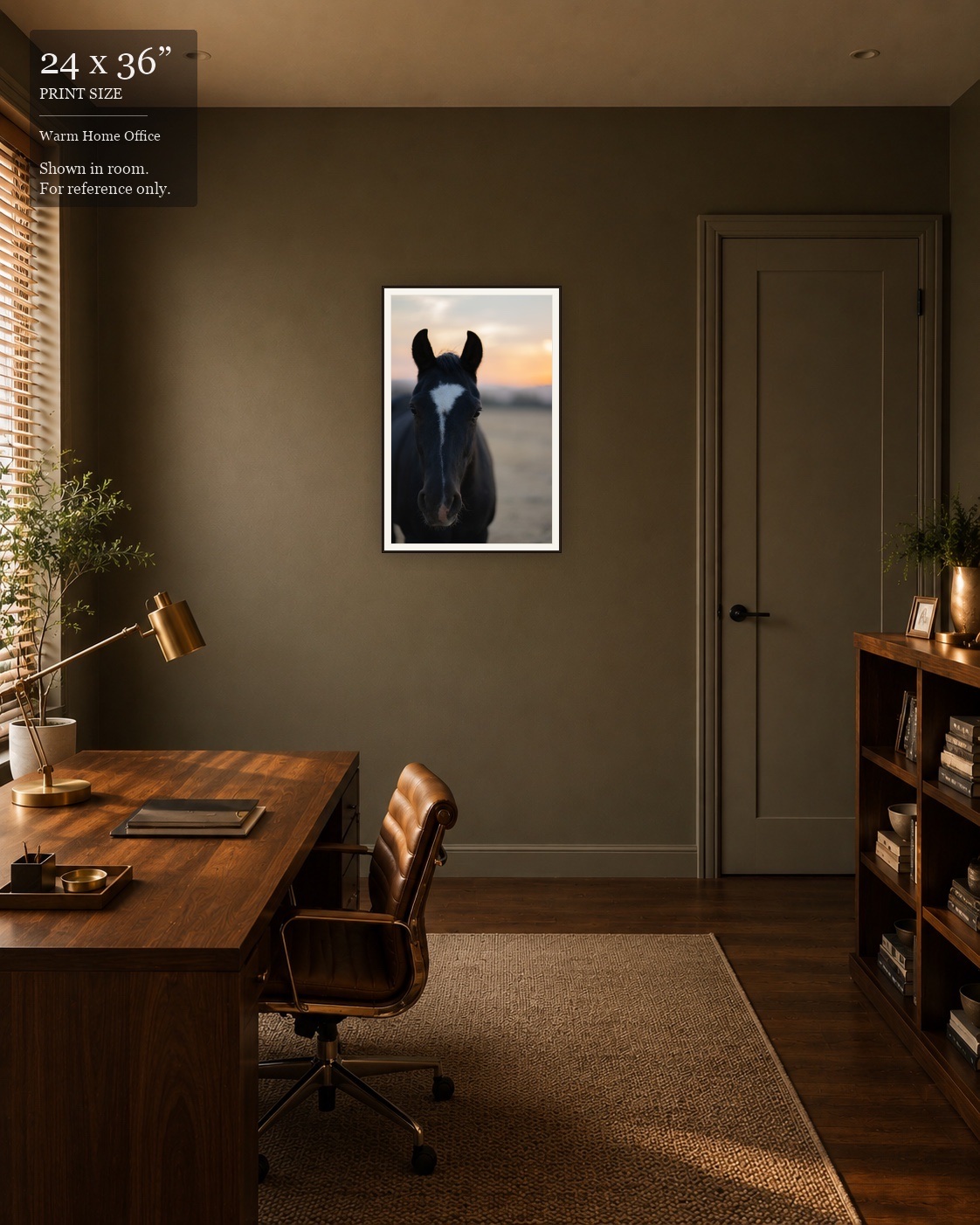 Twilight Mare (24×36) displayed in the Warm Home Office