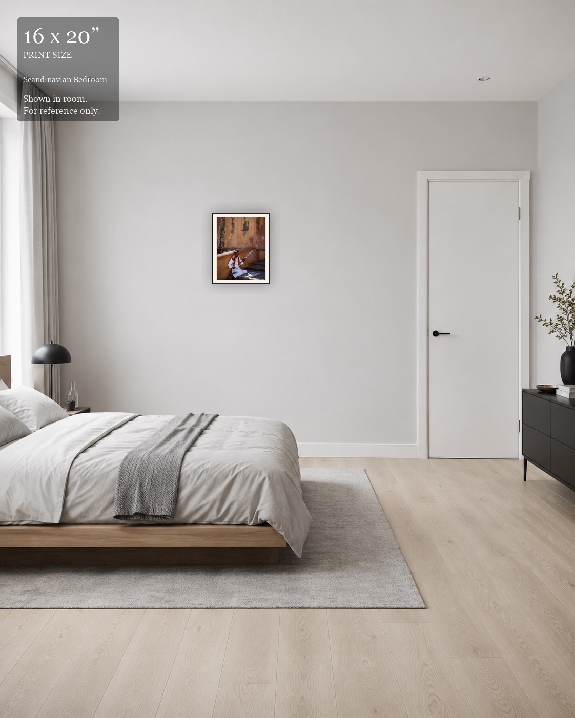 Rajasthani Musician (16×20) displayed in the Scandinavian Bedroom