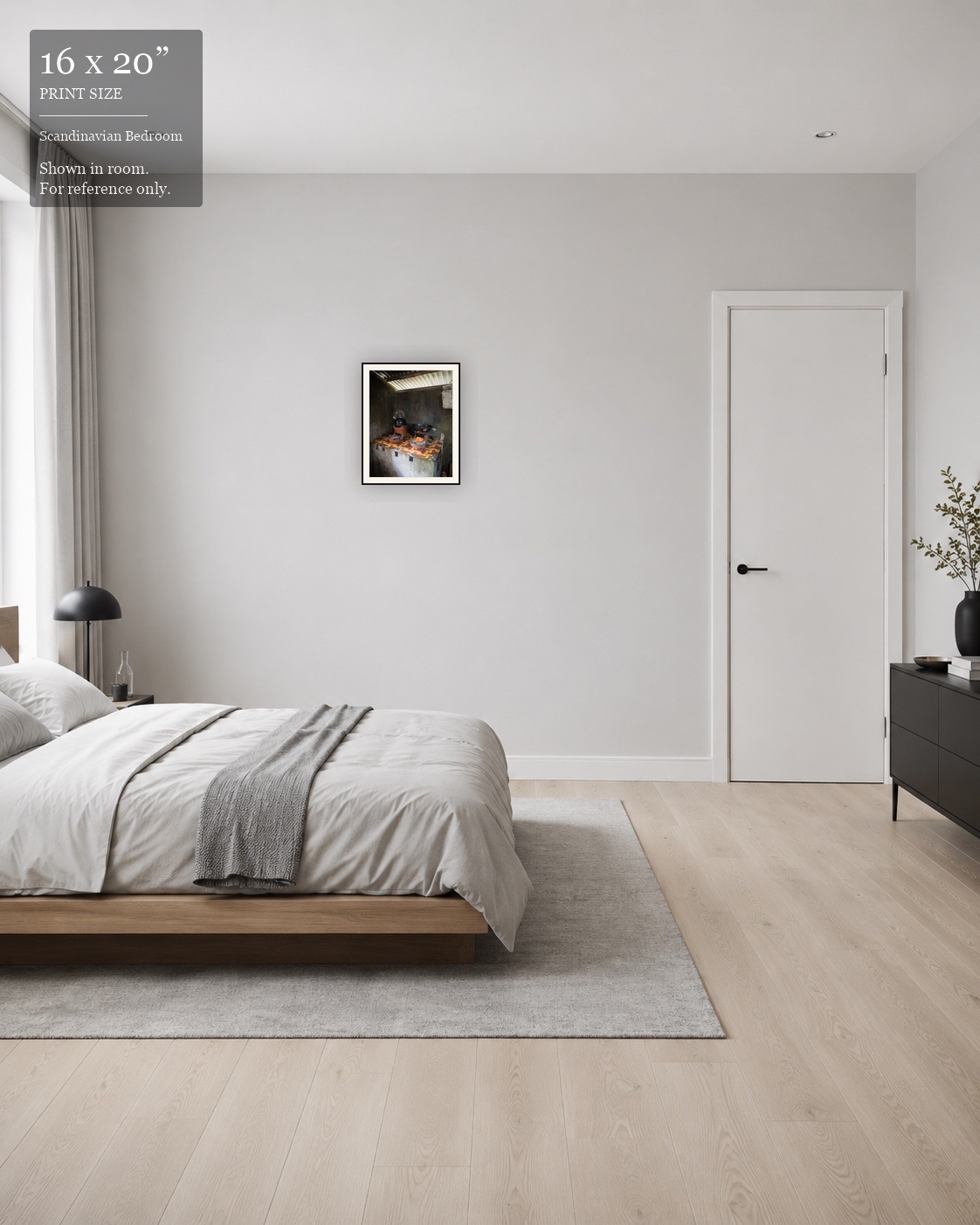 Rural Hearth (16×20) displayed in the Scandinavian Bedroom