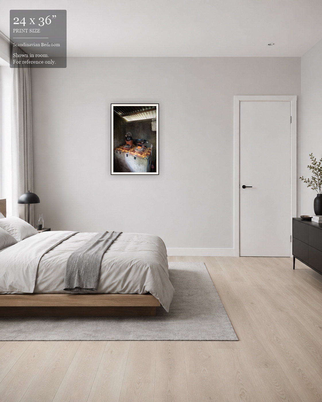 Rural Hearth (24×36) displayed in the Scandinavian Bedroom