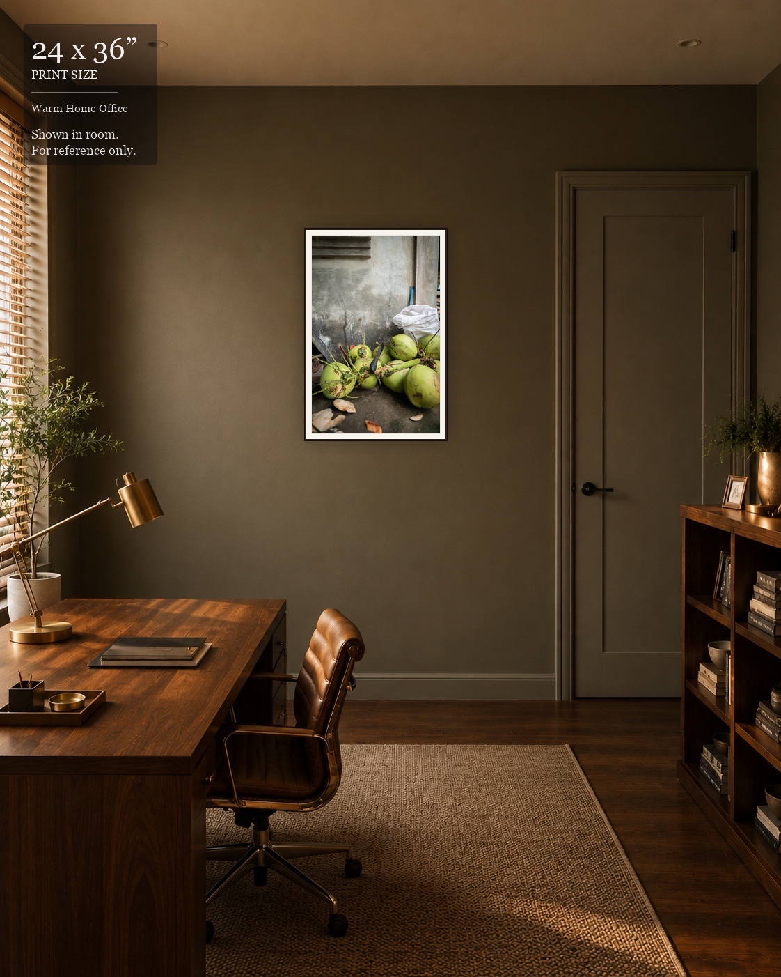 Fresh Coconuts (24×36) displayed in the Warm Home Office