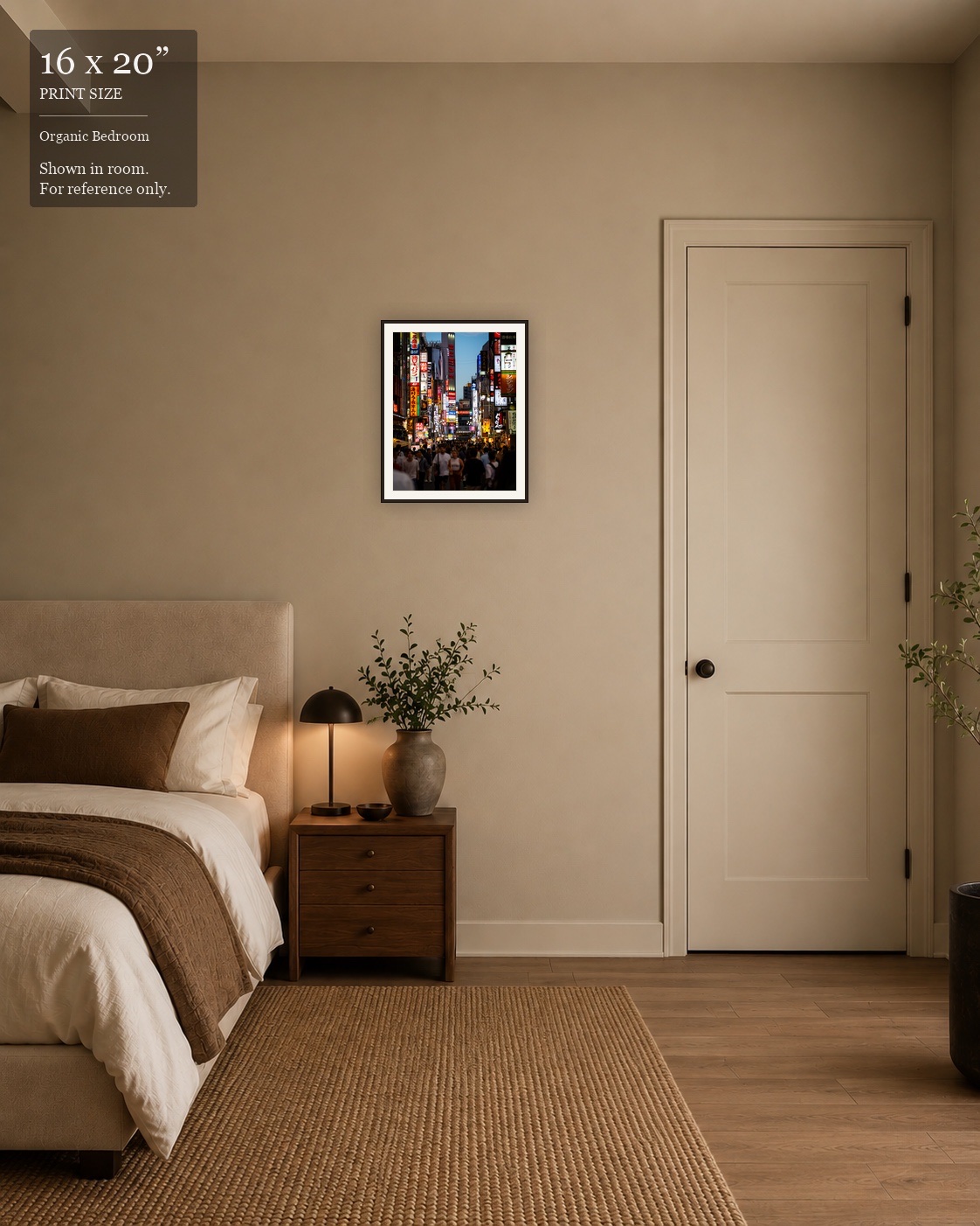 Shinjuku Nights (16×20) displayed in the Organic Bedroom