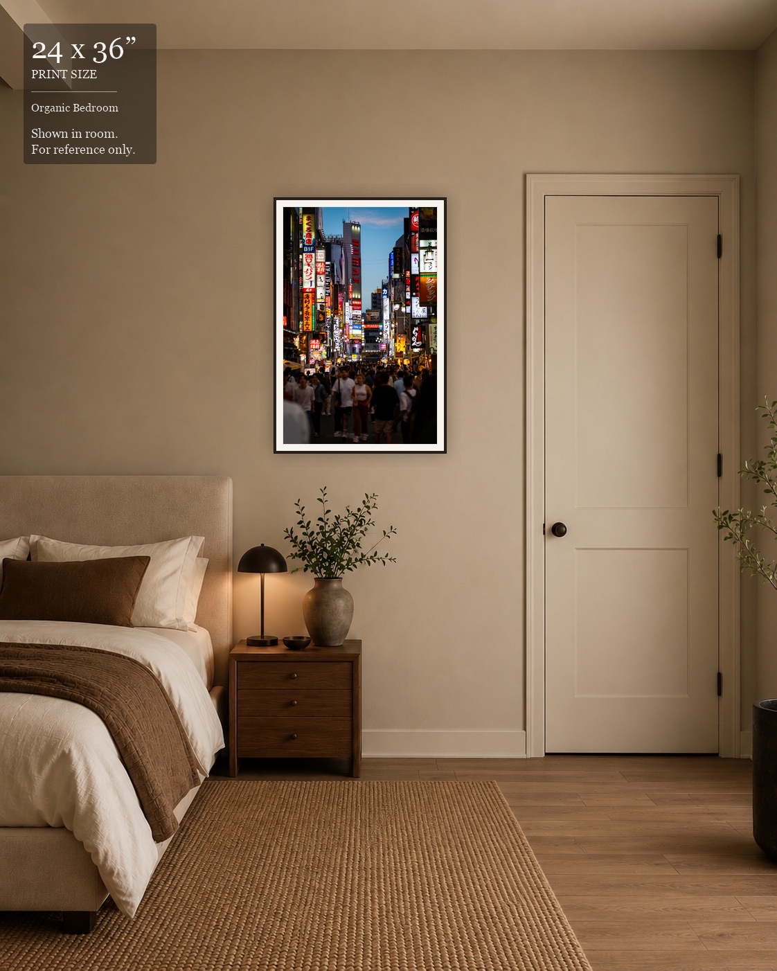 Shinjuku Nights (24×36) displayed in the Organic Bedroom