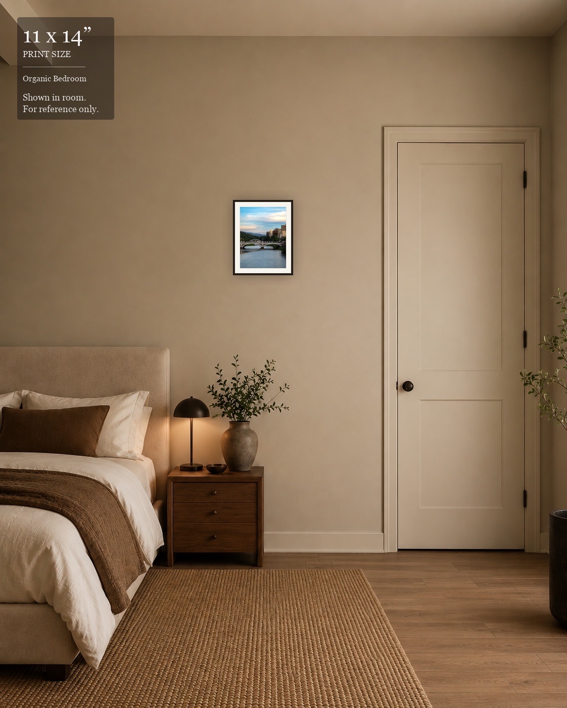 Mountain River Bridge (11×14) displayed in the Organic Bedroom