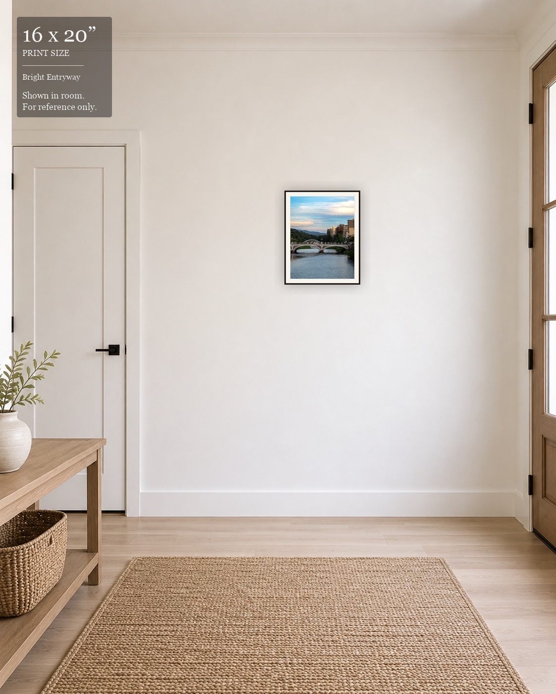 Mountain River Bridge (16×20) displayed in the Bright Entryway