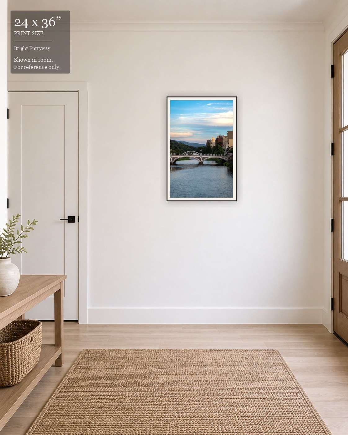 Mountain River Bridge (24×36) displayed in the Bright Entryway