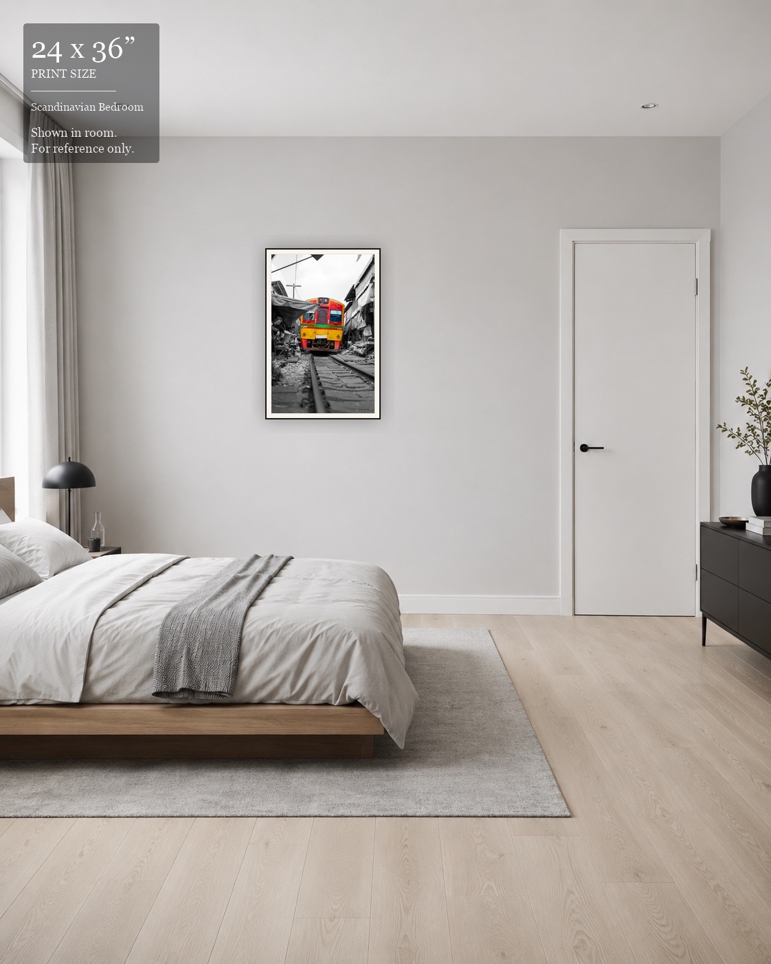 Maeklong Railway Market (24×36) displayed in the Scandinavian Bedroom
